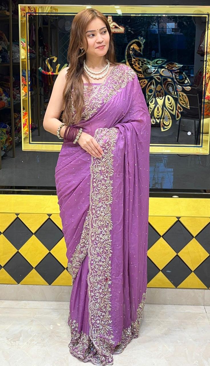 Celebrity Style  Silver Katdana Handcrafted Saree (303)