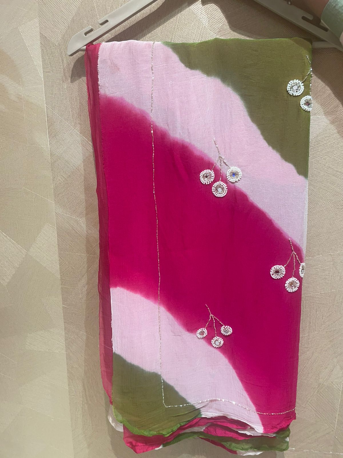 Green & Rani Lehriya  Handcrafted Saree (S61)