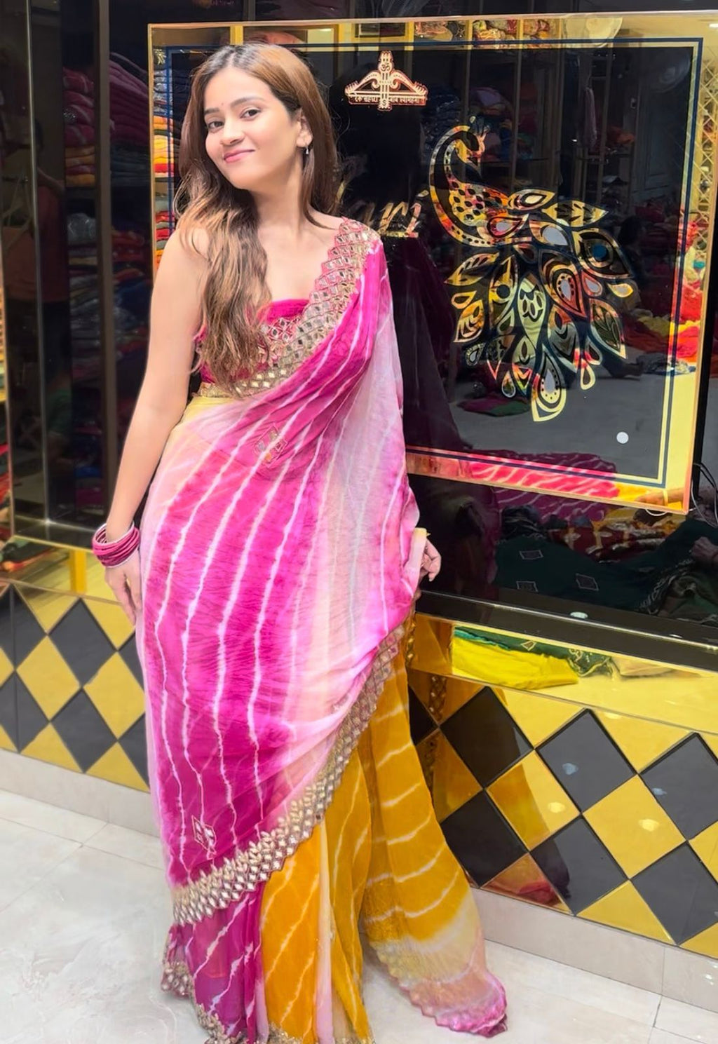 Multi Lehriya Mirror Handcrafted Saree (375)