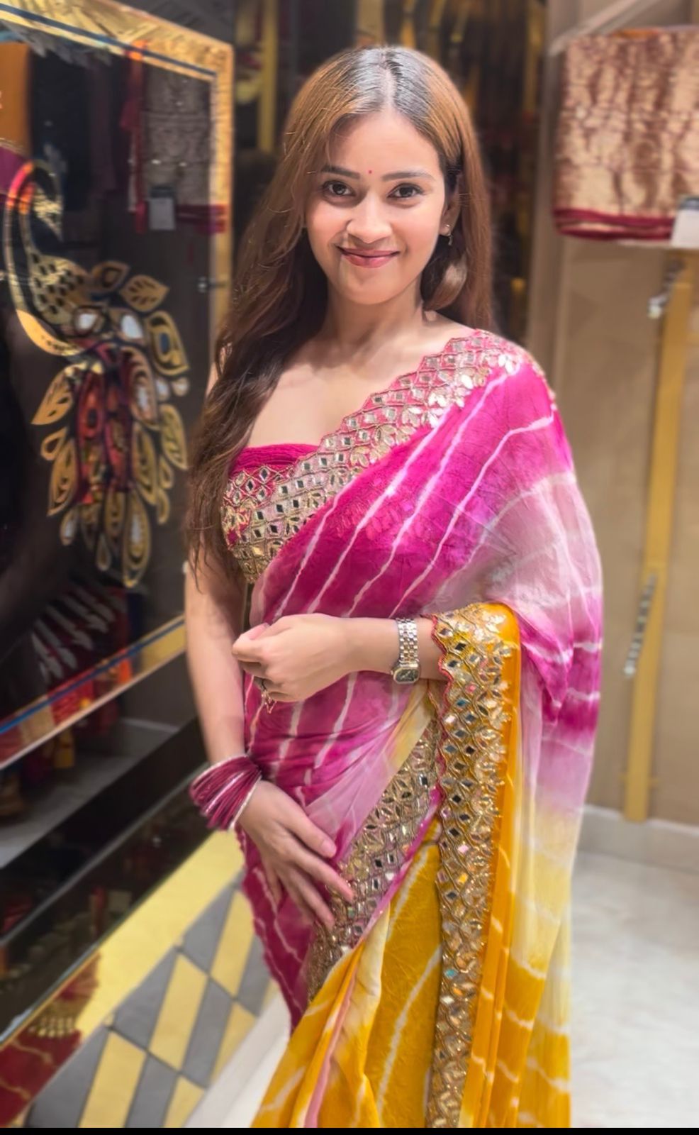 Multi Lehriya Mirror Handcrafted Saree (375)
