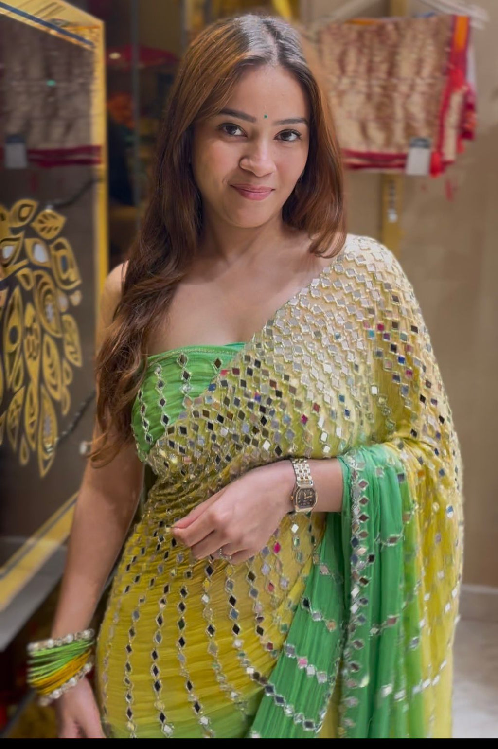 Dual Shade  Mirror Work Saree (376)