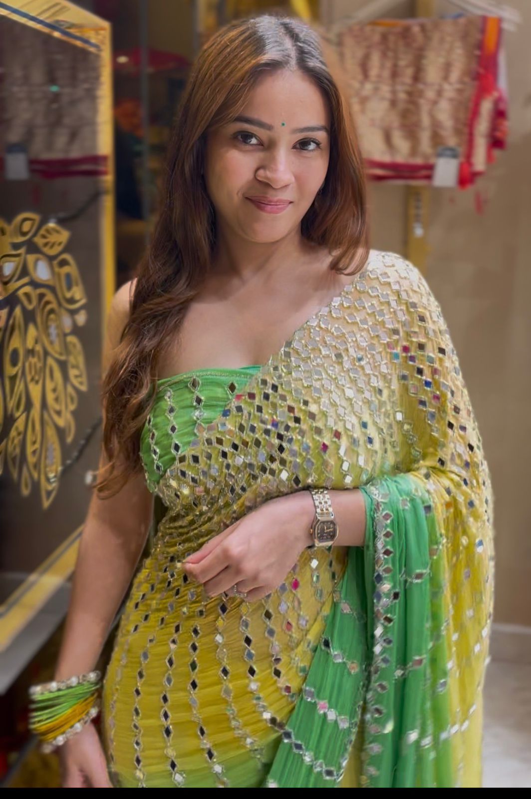 Dual Shade  Mirror Work Saree (376)