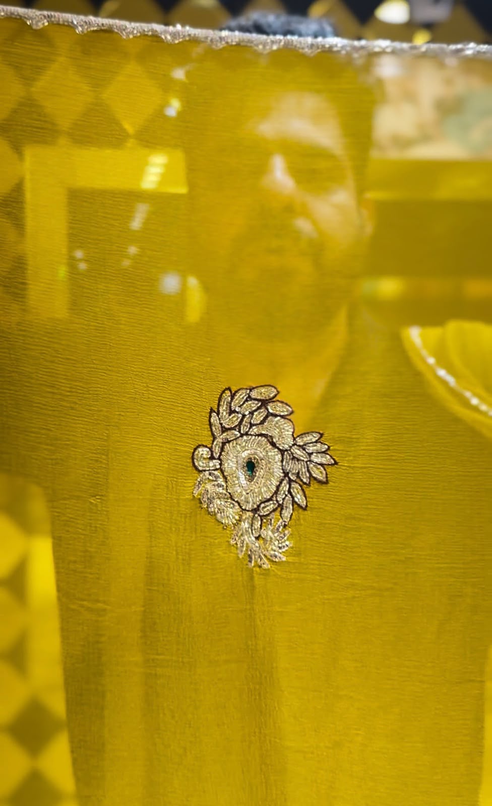 Yellow Sequence Katdana Diamond Handcrafted Saree (S64)