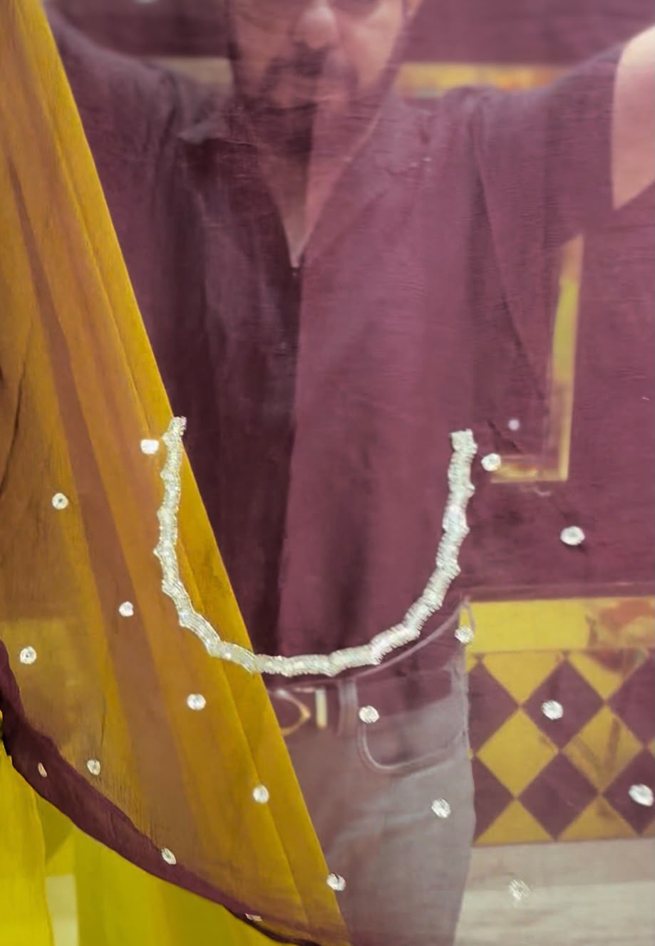 Yellow Sequence Katdana Diamond Handcrafted Saree (S64)