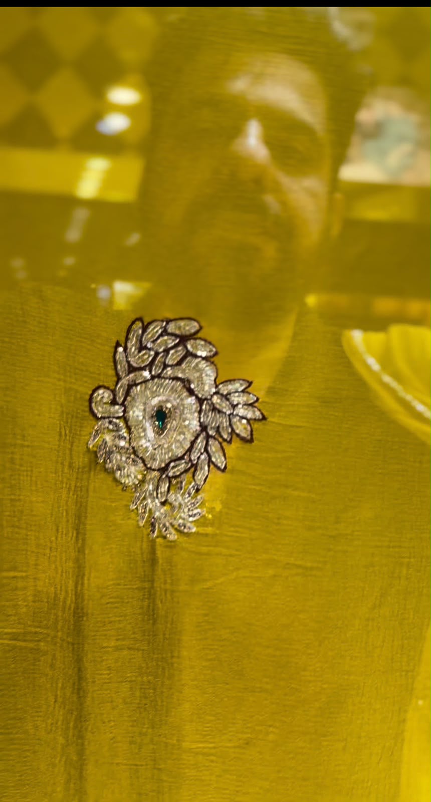 Yellow Sequence Katdana Diamond Handcrafted Saree (S64)