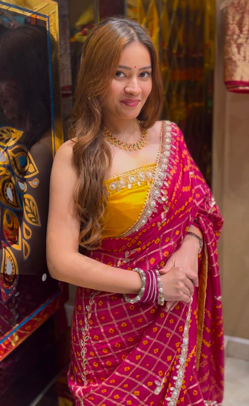 Rani Gajji Ghatchola Bandhej Handmade Saree (377)