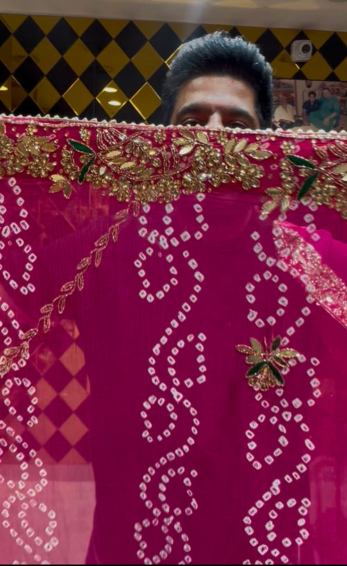 Rani Pink Gotapati Handcrafted Saree (378)