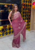 Muave Pink Pure Crepe Gotapati Designer Saree (379)