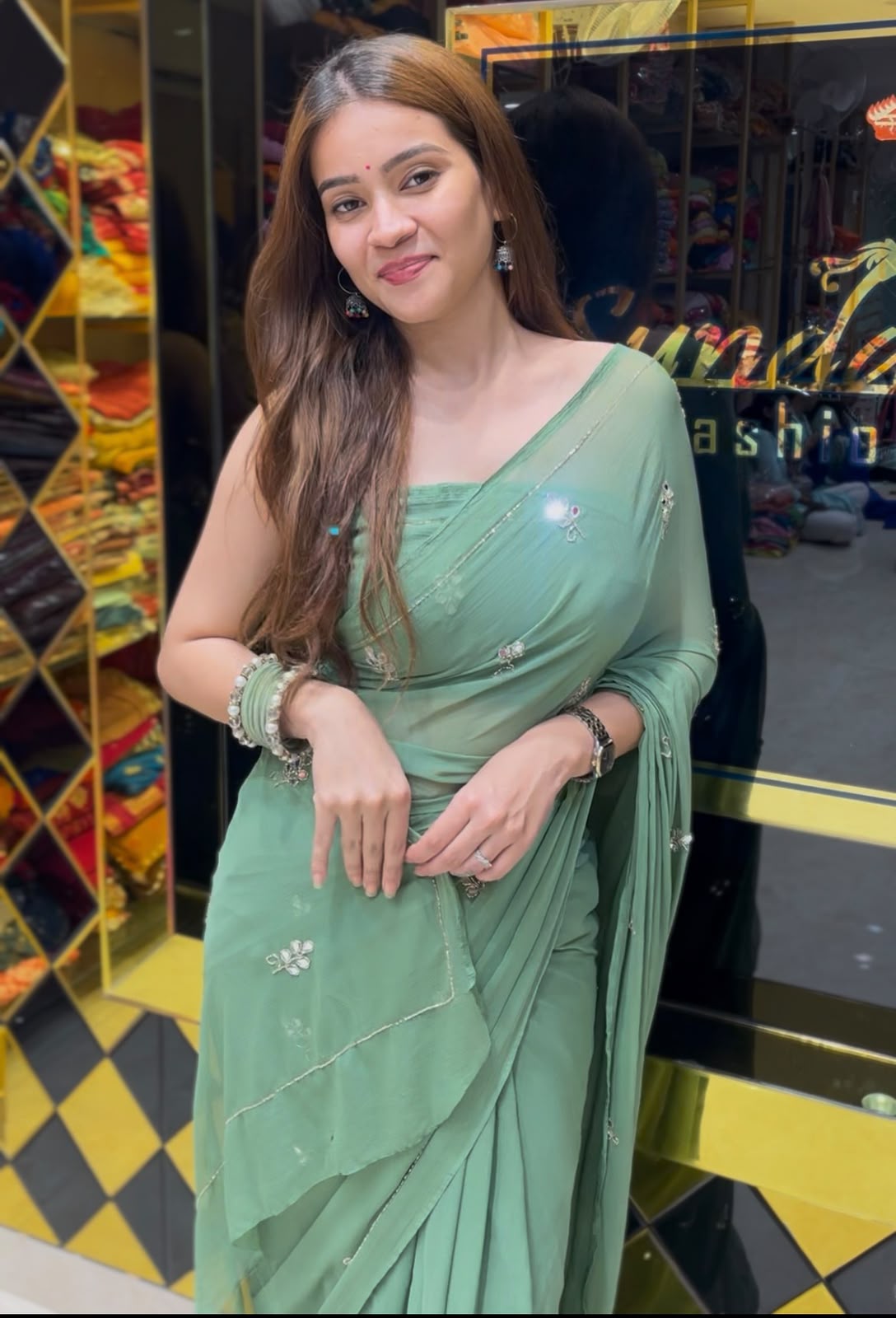 Pista Green Katdana & Mirror Handcrafted Saree (S66)