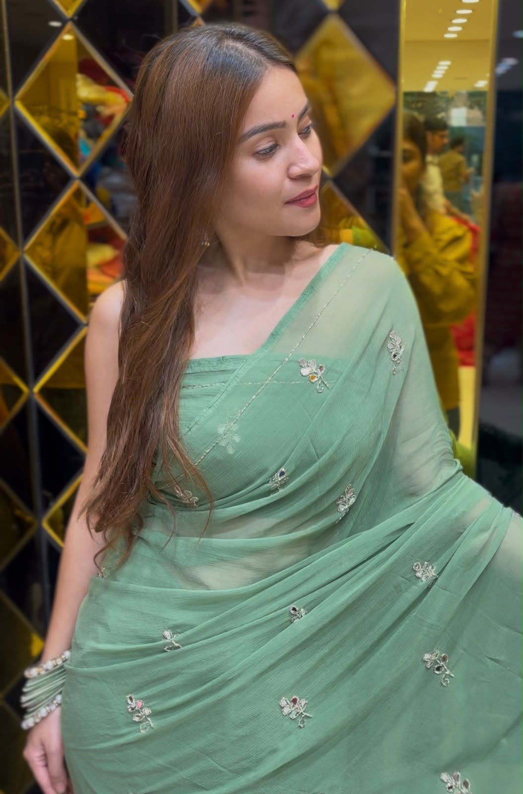 Pista Green Katdana & Mirror Handcrafted Saree (S66)