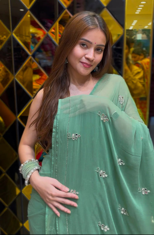 Pista Green Katdana & Mirror Handcrafted Saree (S66)