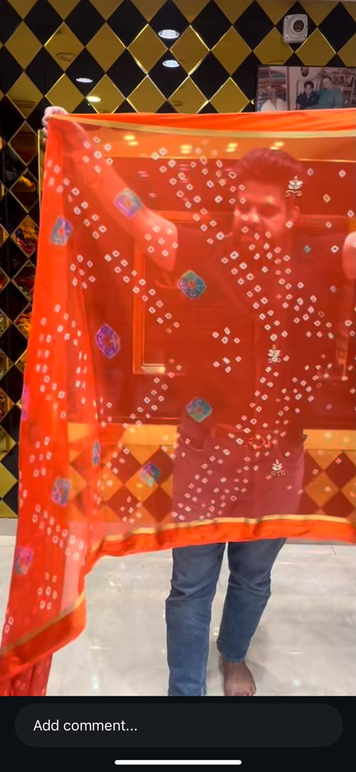 Orange Bandhej Gotapati & Katdana Handcrafted Saree (S65)