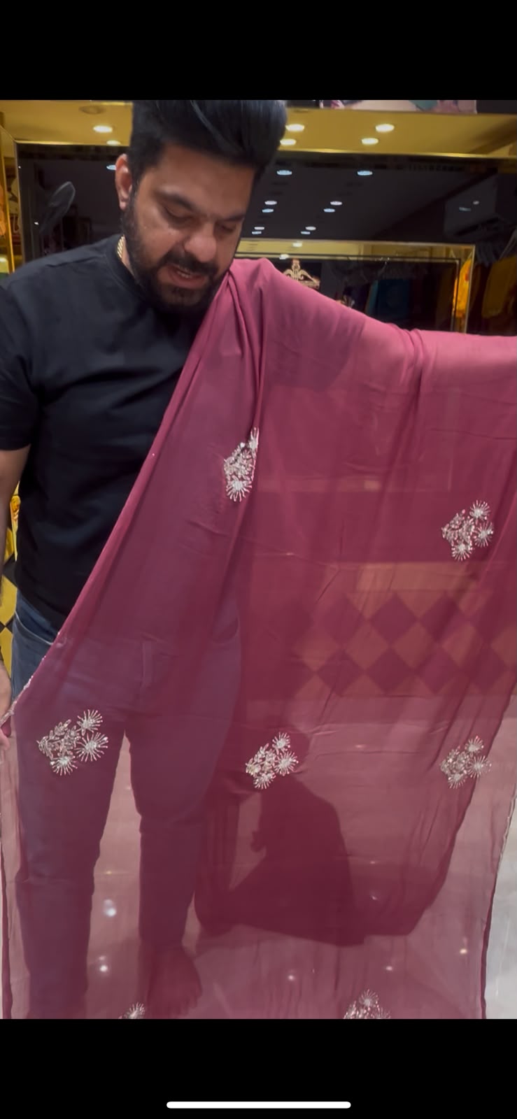 White moti & Katdana Pure Chiffon Designer Saree (S67)