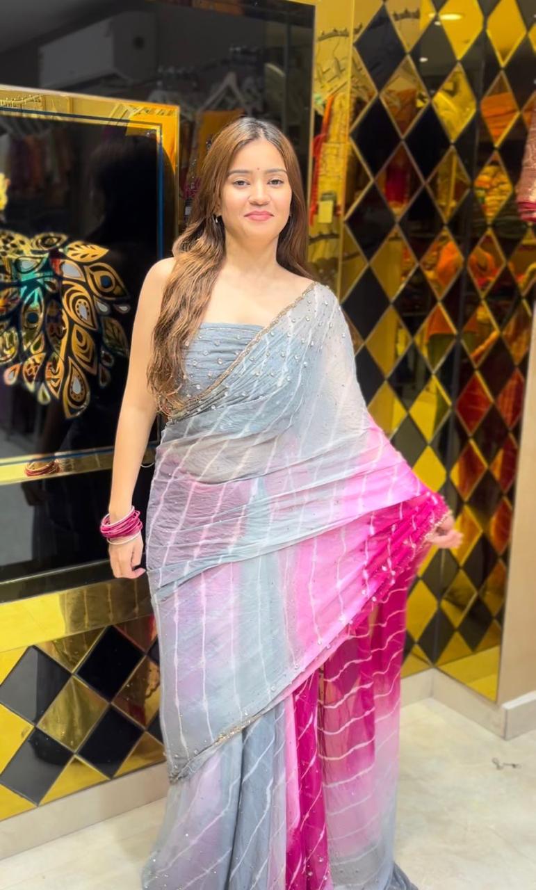Grey Pink Celebrity Style Handcrafted Saree (374)
