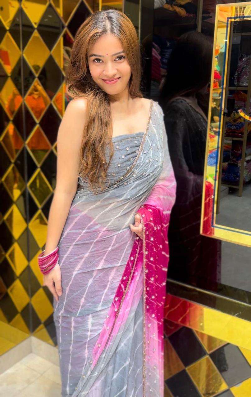 Grey Pink Celebrity Style Handcrafted Saree (374)