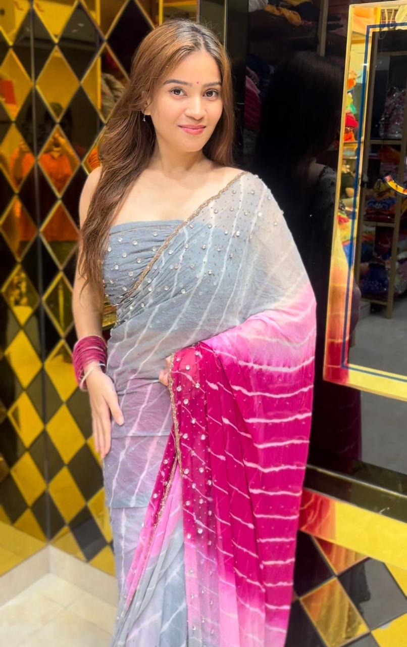 Grey Pink Celebrity Style Handcrafted Saree (374)
