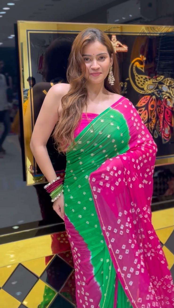 Dual Shade Bandhani Katdana Handcrafted Saree (S70)