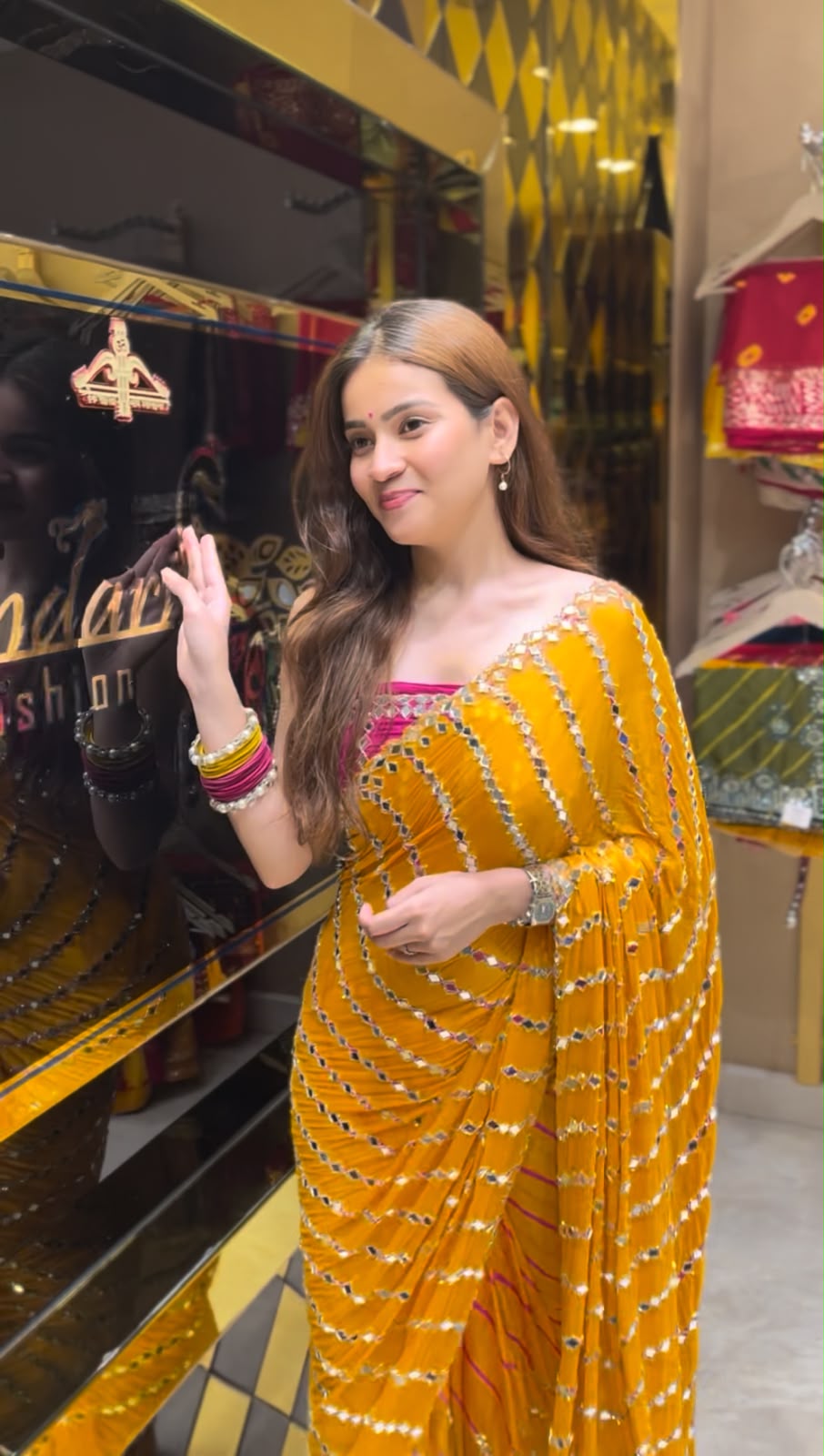 Yellow Mirror Lehriya Handcrafted Saree (383)