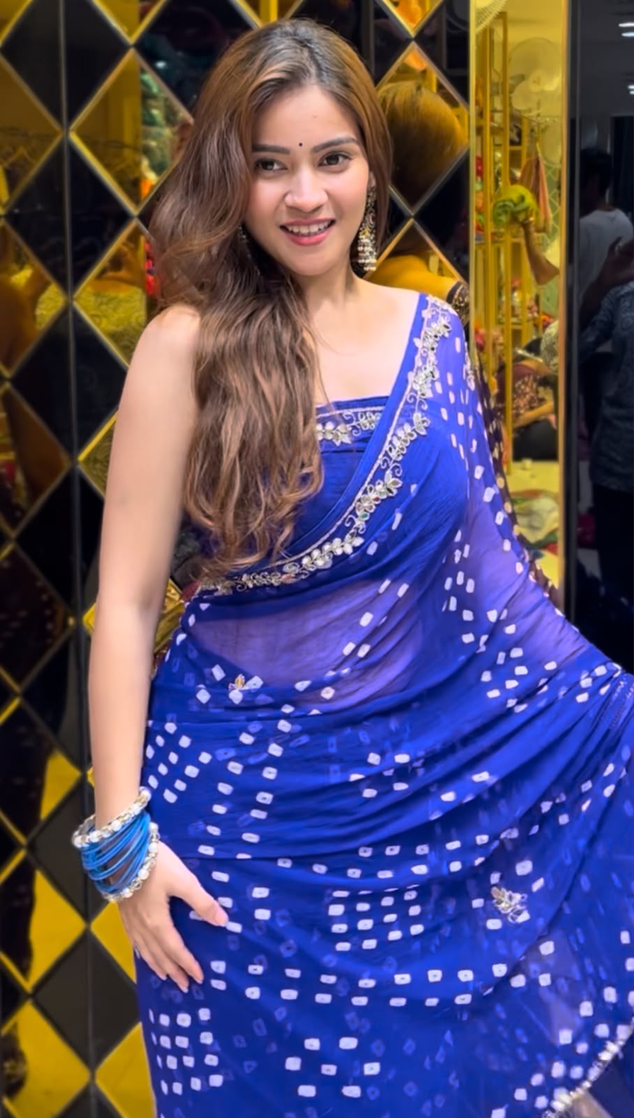 Blue Bandhej Mirror Designer Saree (S71)