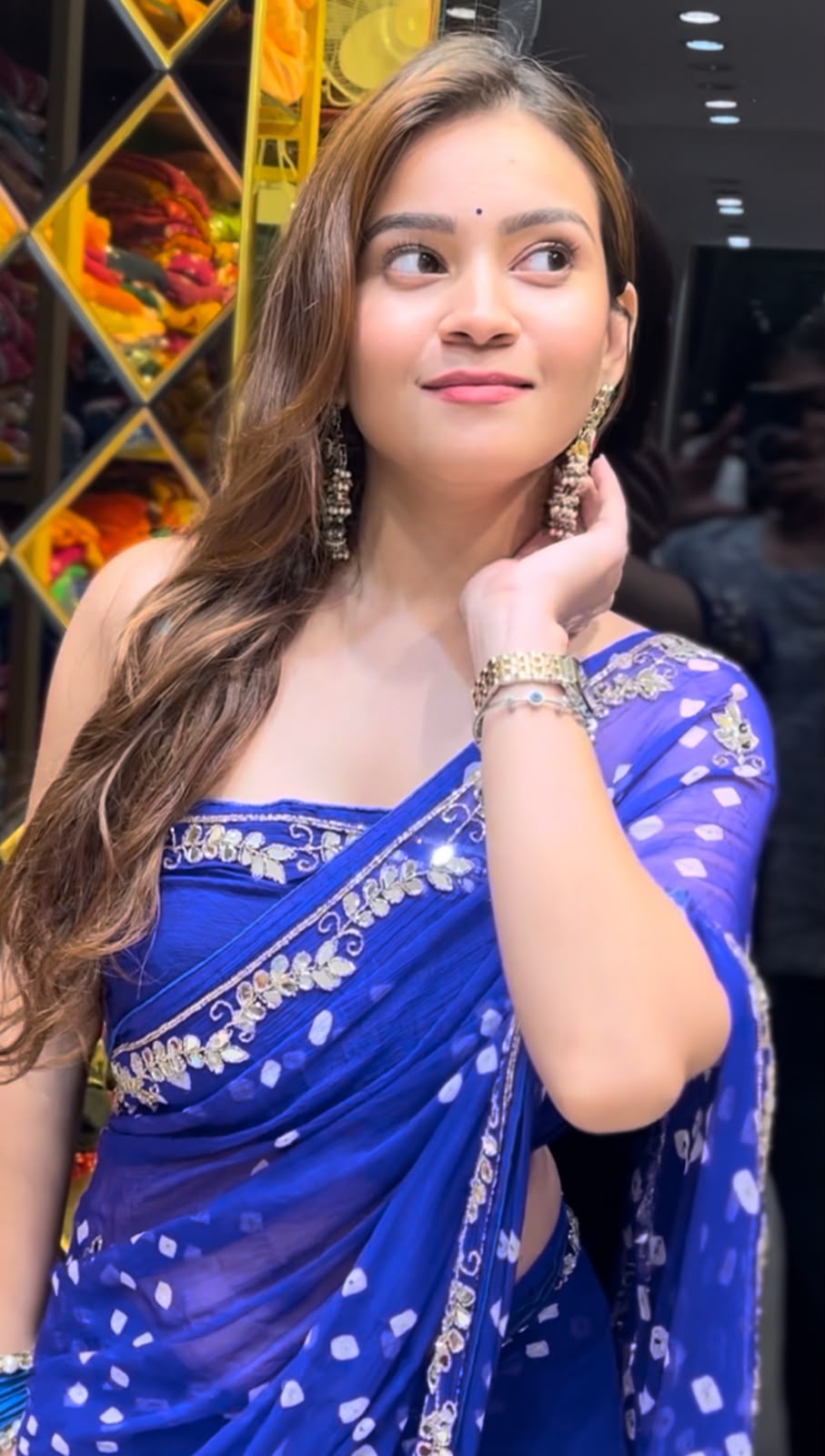 Blue Bandhej Mirror Designer Saree (S71)