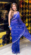 Blue Bandhej Mirror Designer Saree (S71)