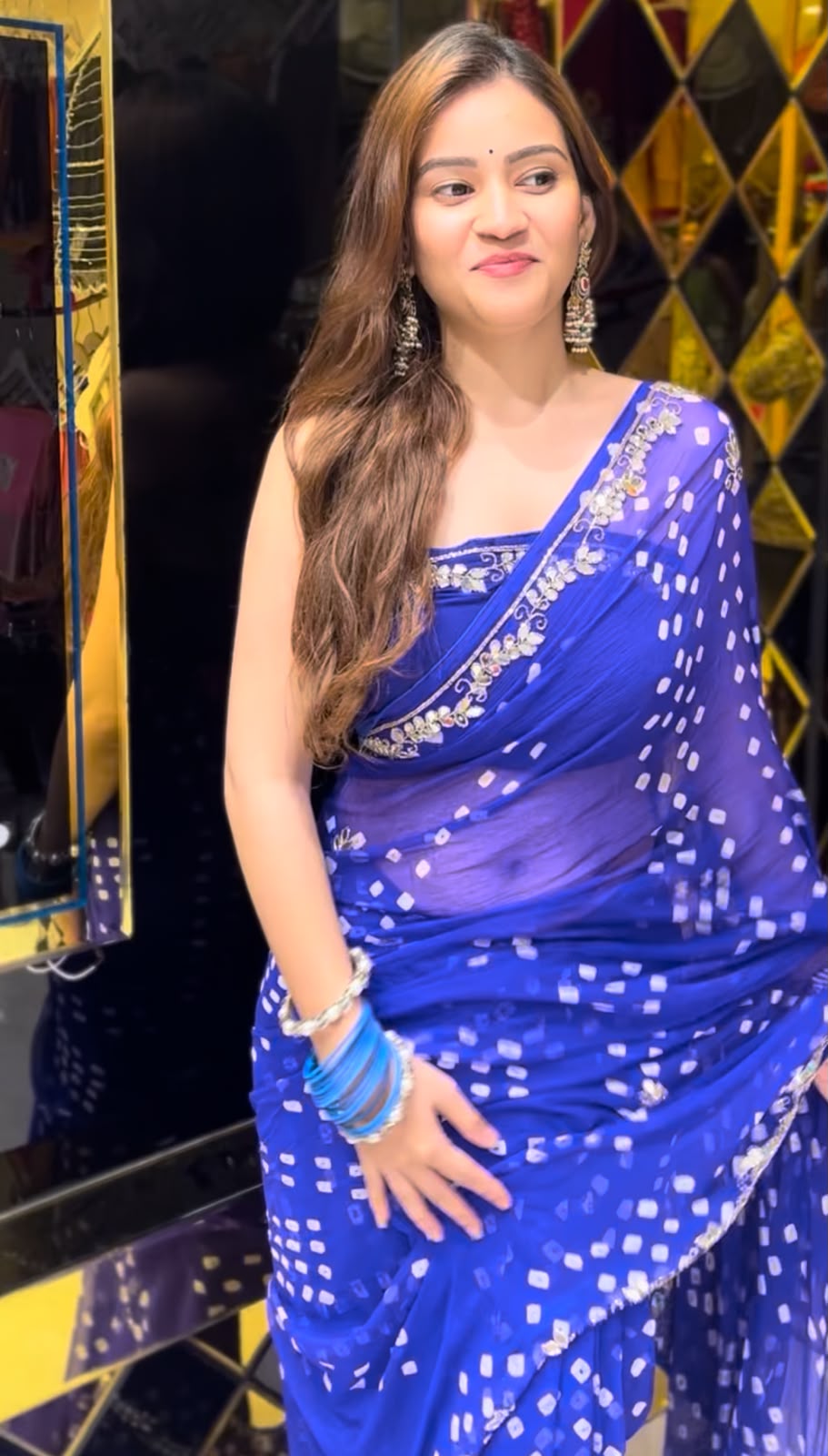 Blue Bandhej Mirror Designer Saree (S71)