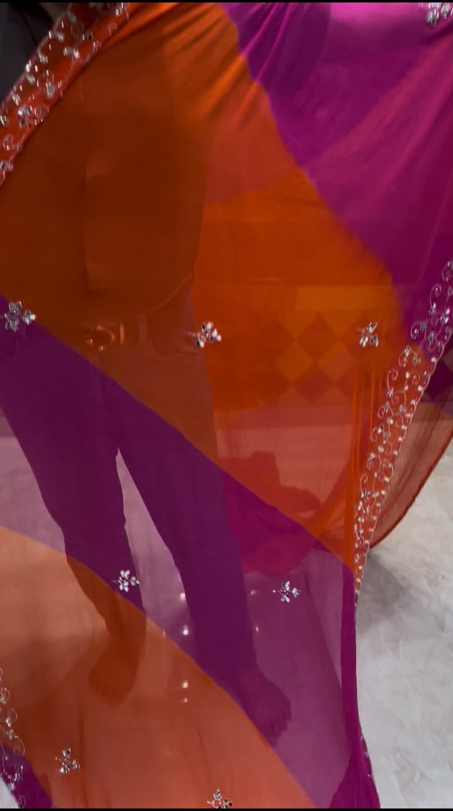Dual Shade Mirror & Katdana Designer Saree (S75)
