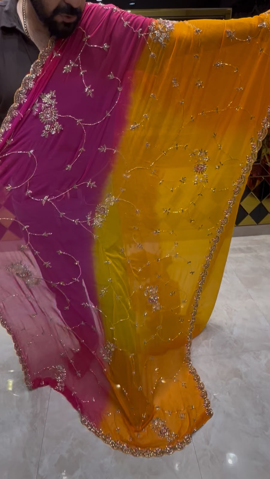 Golden Pearl & Katdana Designer Saree (385)