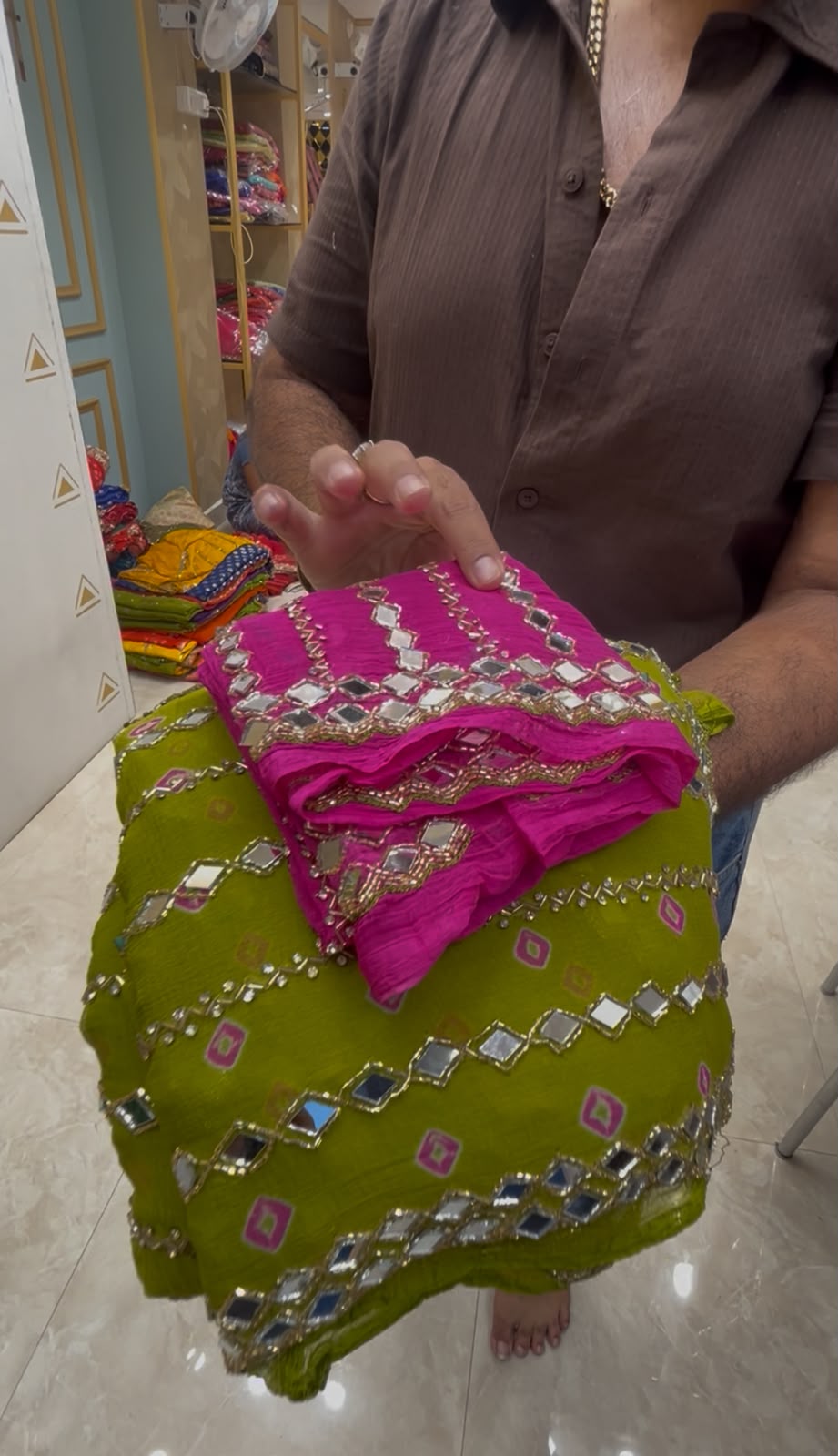 Green Bandhej Katdana Handwork Saree (388)