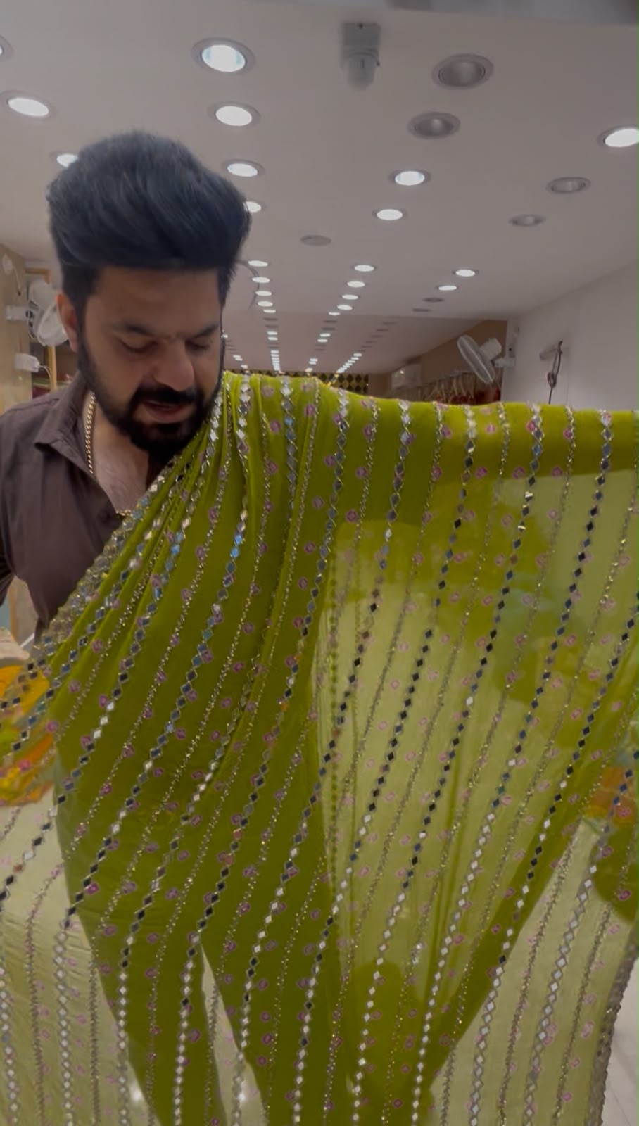 Green Bandhej Katdana Handwork Saree (388)