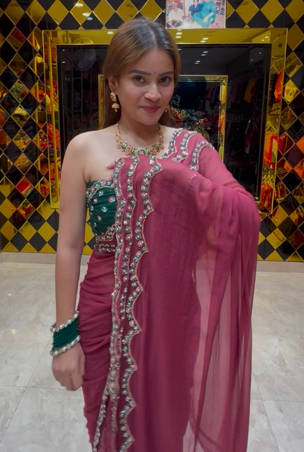 Multisequence Pearl Designer Saree (390)