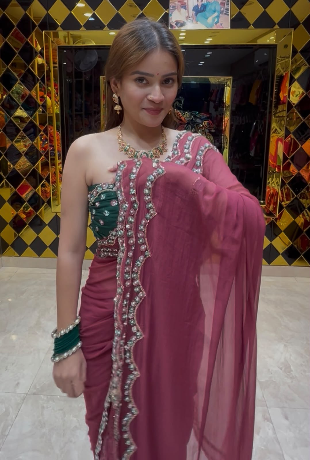Multisequence Pearl Designer Saree (390)