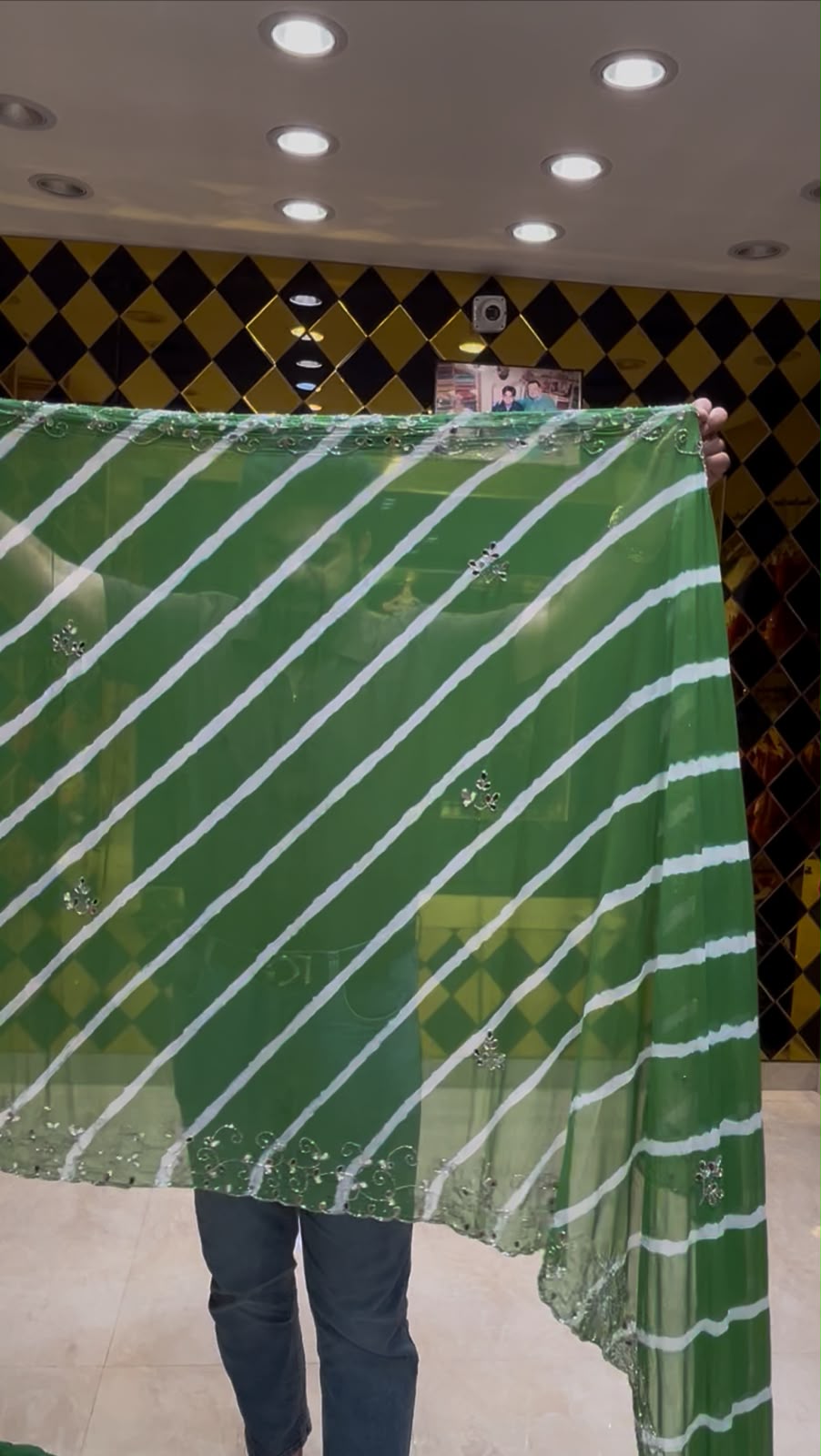 Green Lehriya Mirror & Katdana Handcrafted Saree (S72)