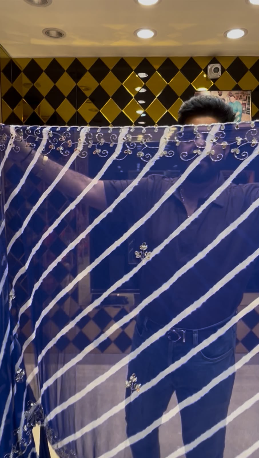 Blue Lehriya Mirror & Katdana Handcrafted Saree (S73)