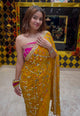 Yellow Bandhej Pearl & Mirror Handcrafted Saree (391)