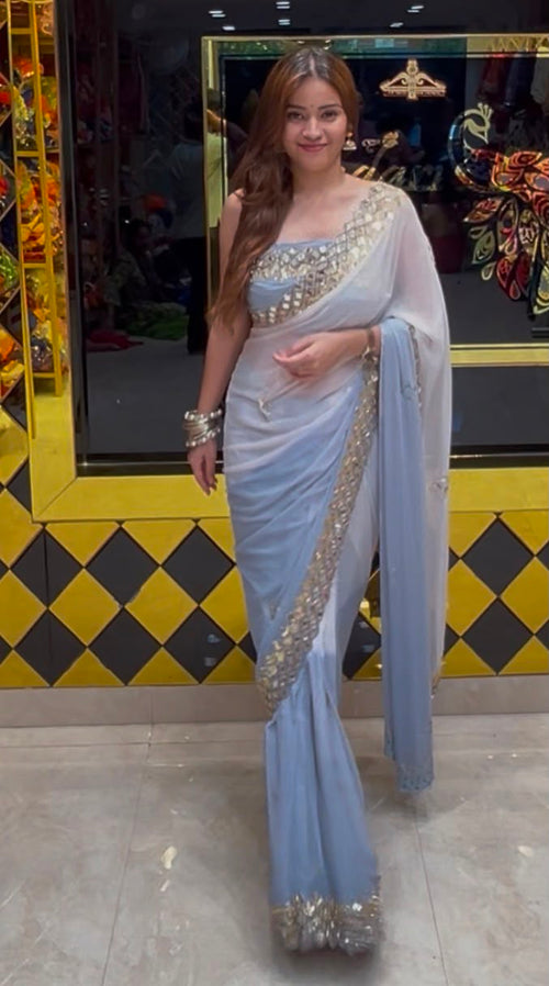 Dual Shade Mirror & Gotapati Handcrafted Saree (389)
