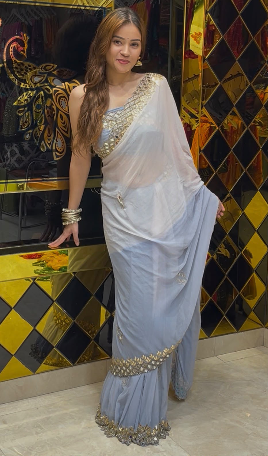Dual Shade Mirror & Gotapati Handcrafted Saree (389)