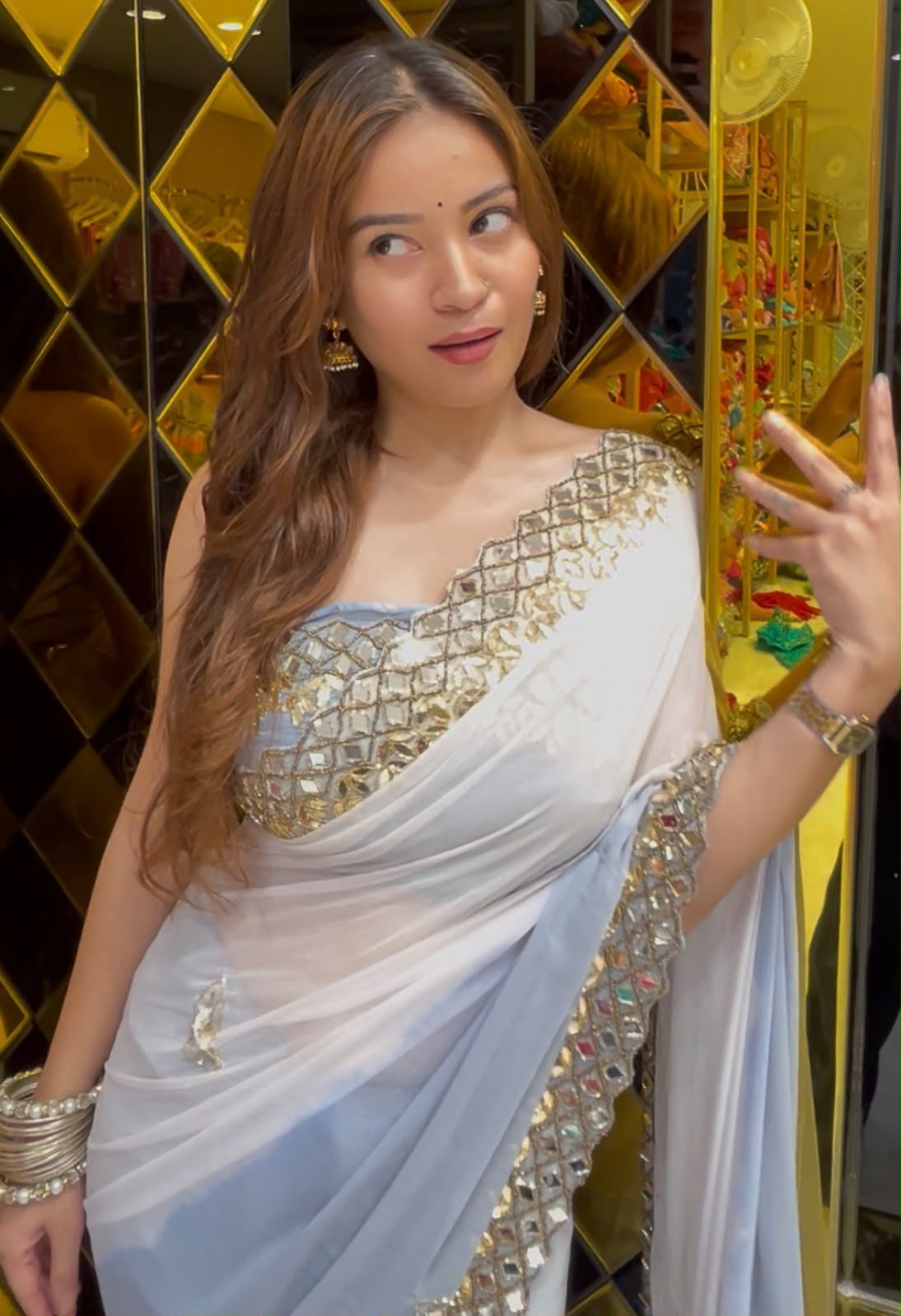 Dual Shade Mirror & Gotapati Handcrafted Saree (389)