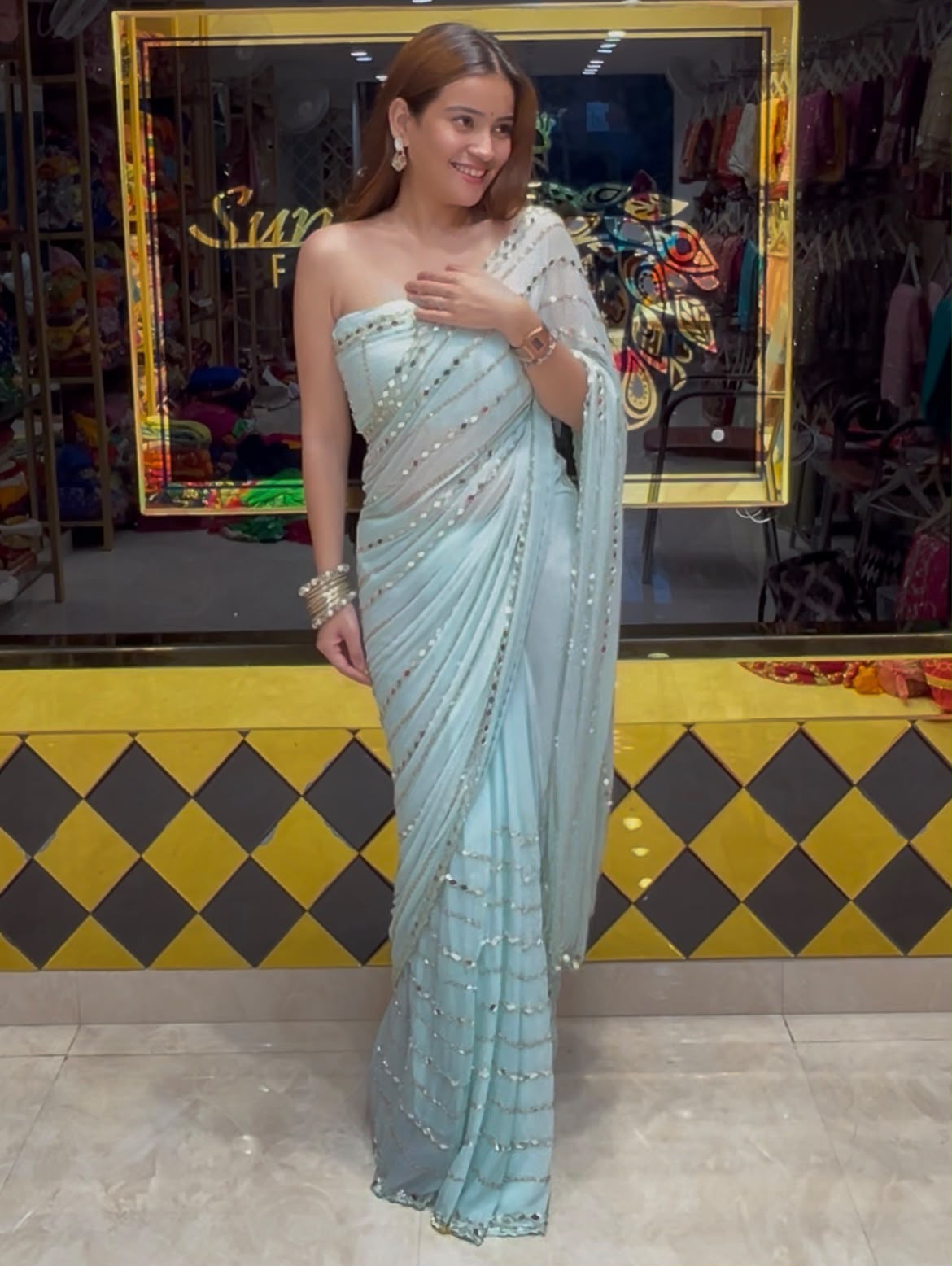 Powder Blue Handcrafted Partywear Saree (392)