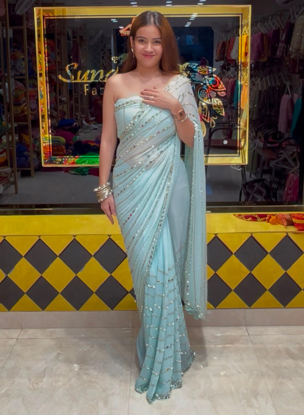 Powder Blue Handcrafted Partywear Saree (392)