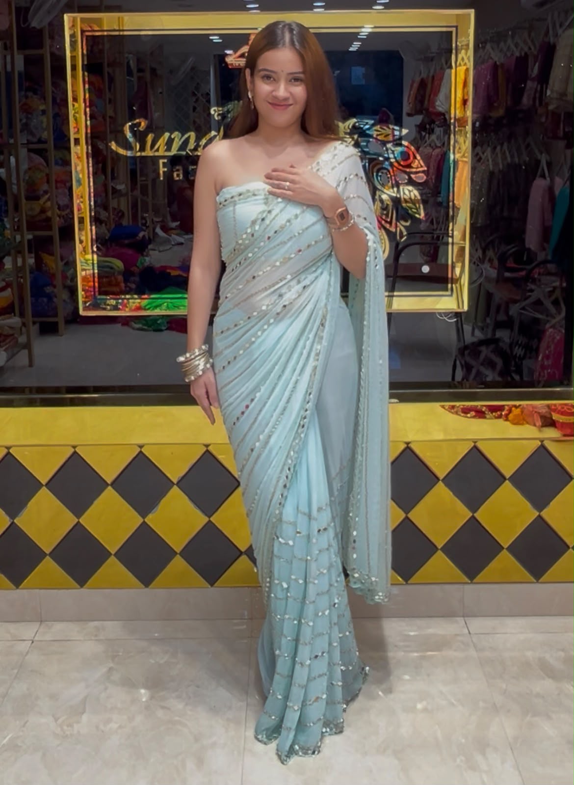 Powder Blue Handcrafted Partywear Saree (392)