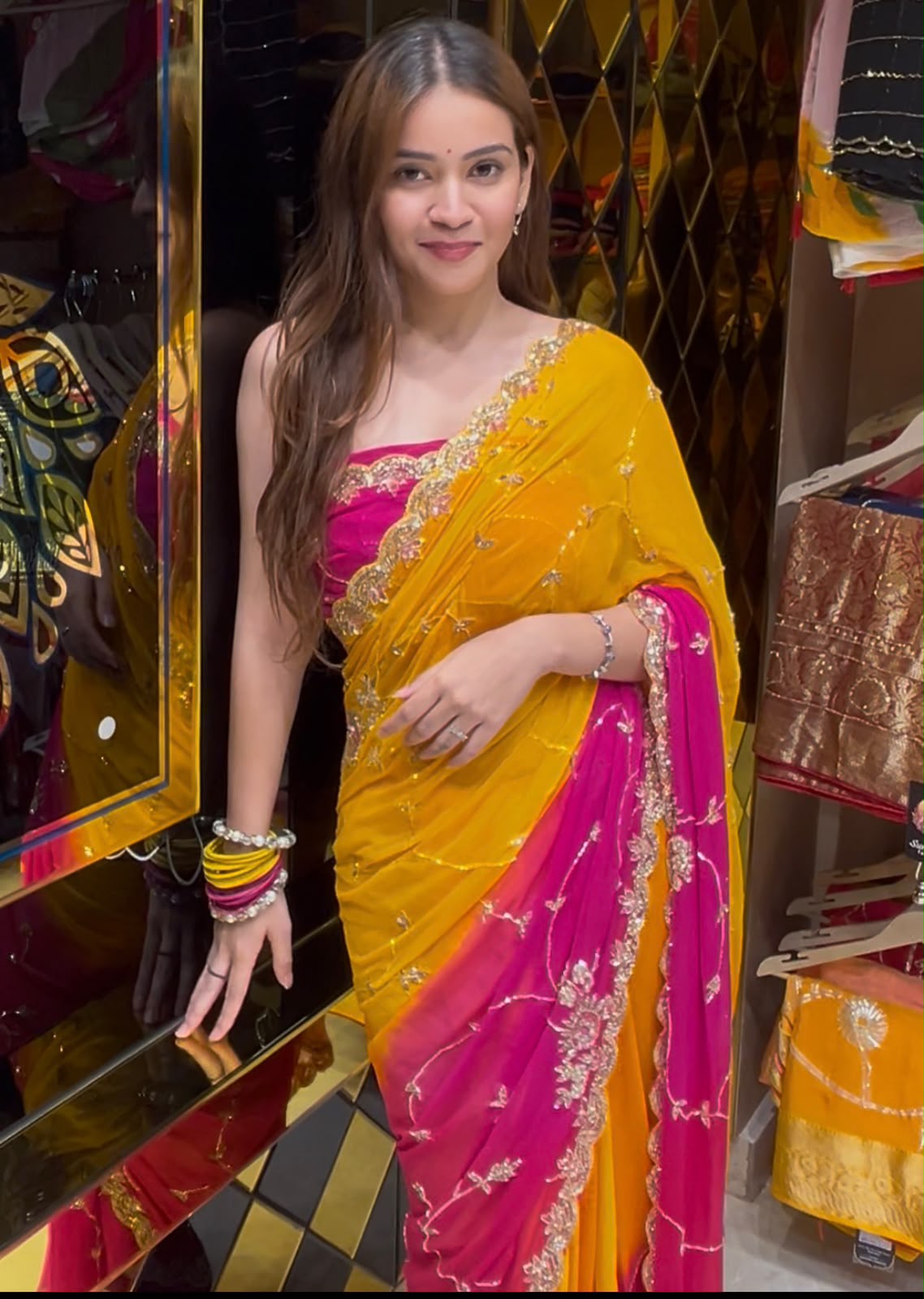 Golden Pearl & Katdana Designer Saree (385)