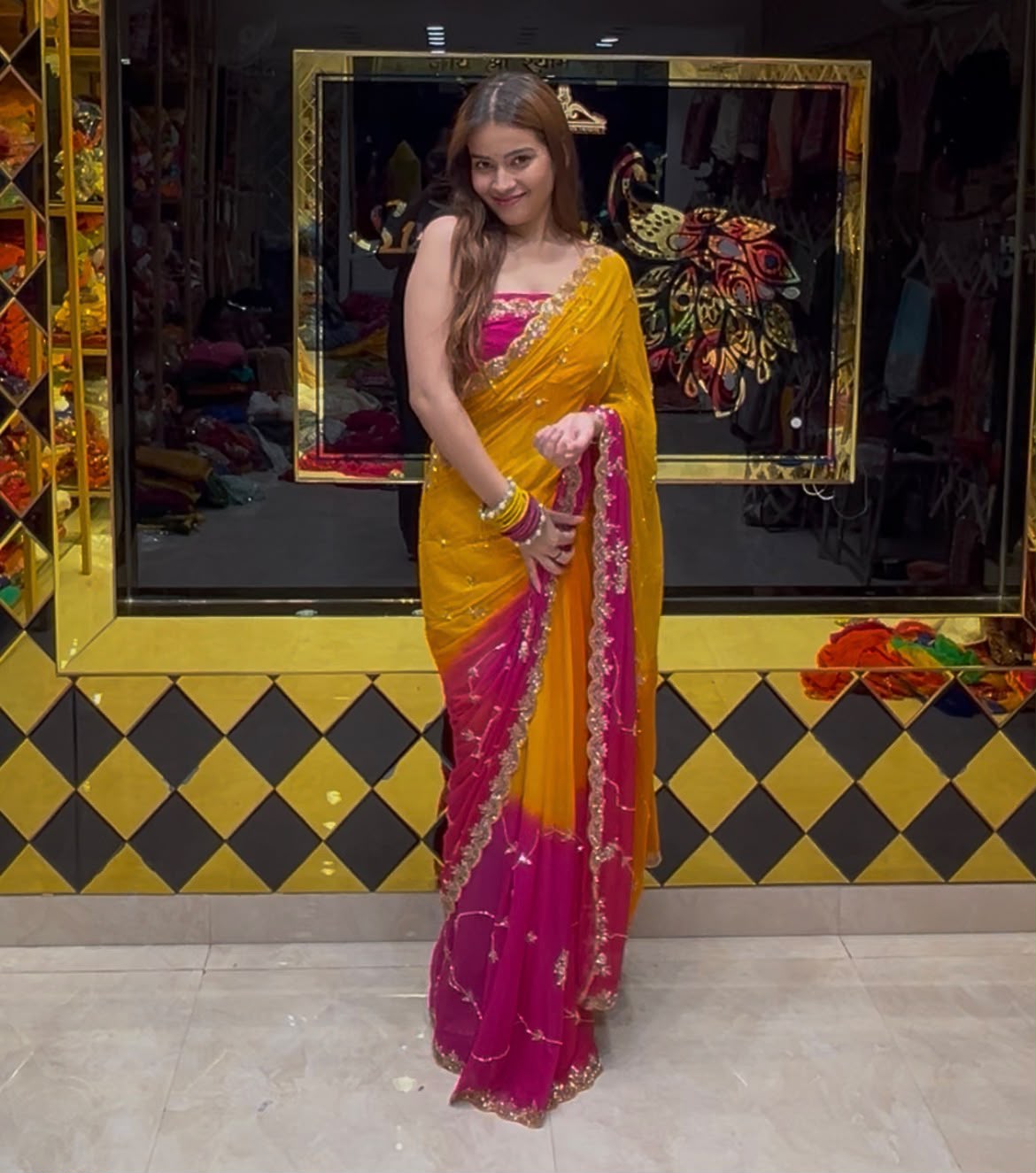 Golden Pearl & Katdana Designer Saree (385)
