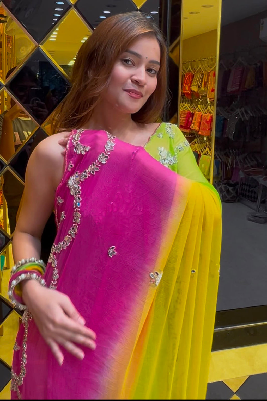 Multi Pastel Mirror & Pearl Designer Saree (S79)