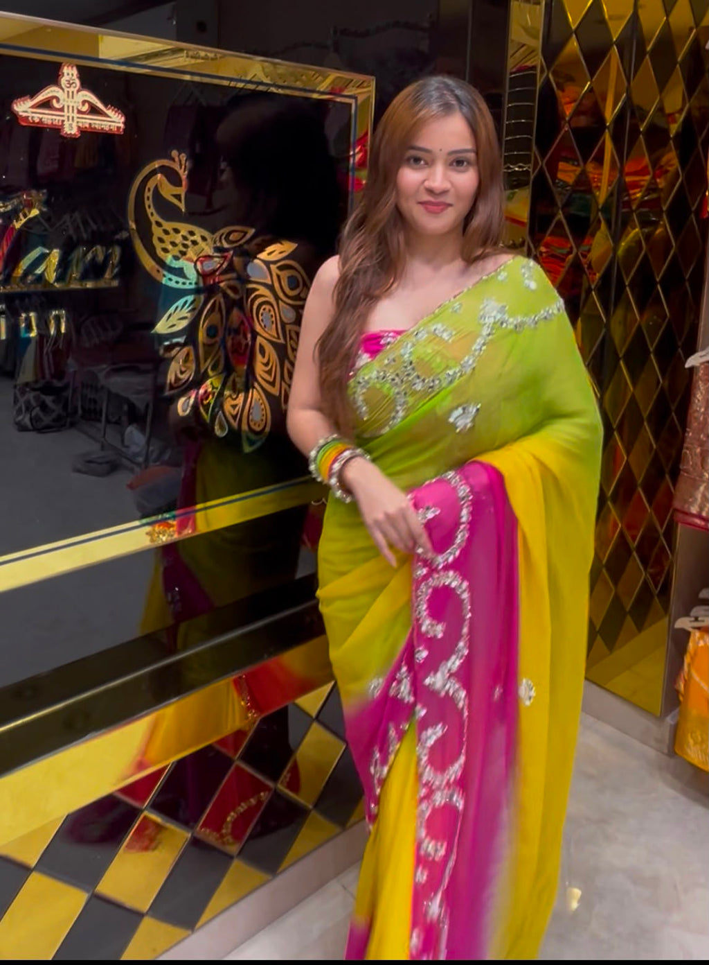 Multi Pastel Mirror & Pearl Designer Saree (S79)