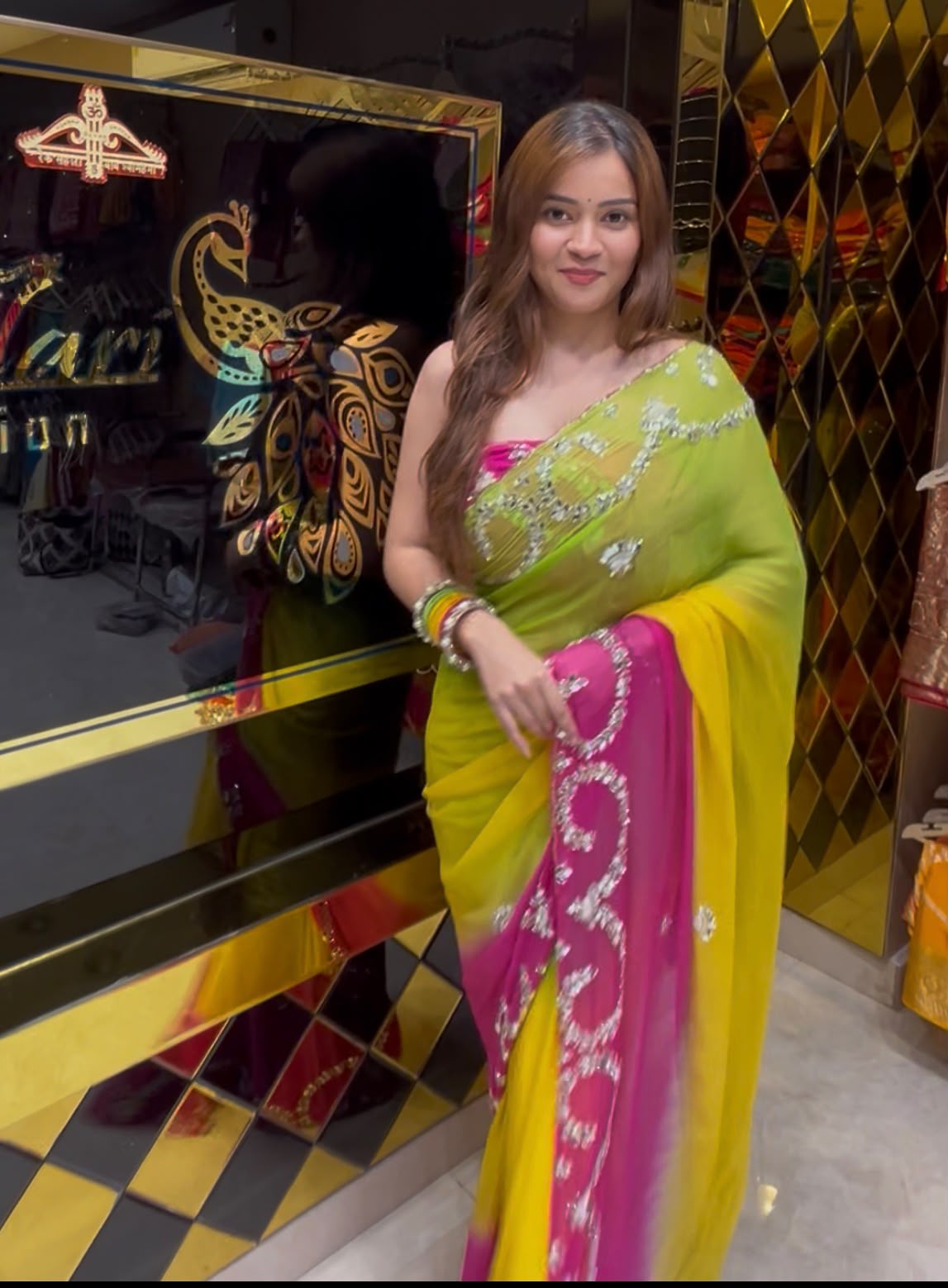 Multi Pastel Mirror & Pearl Designer Saree (S79)