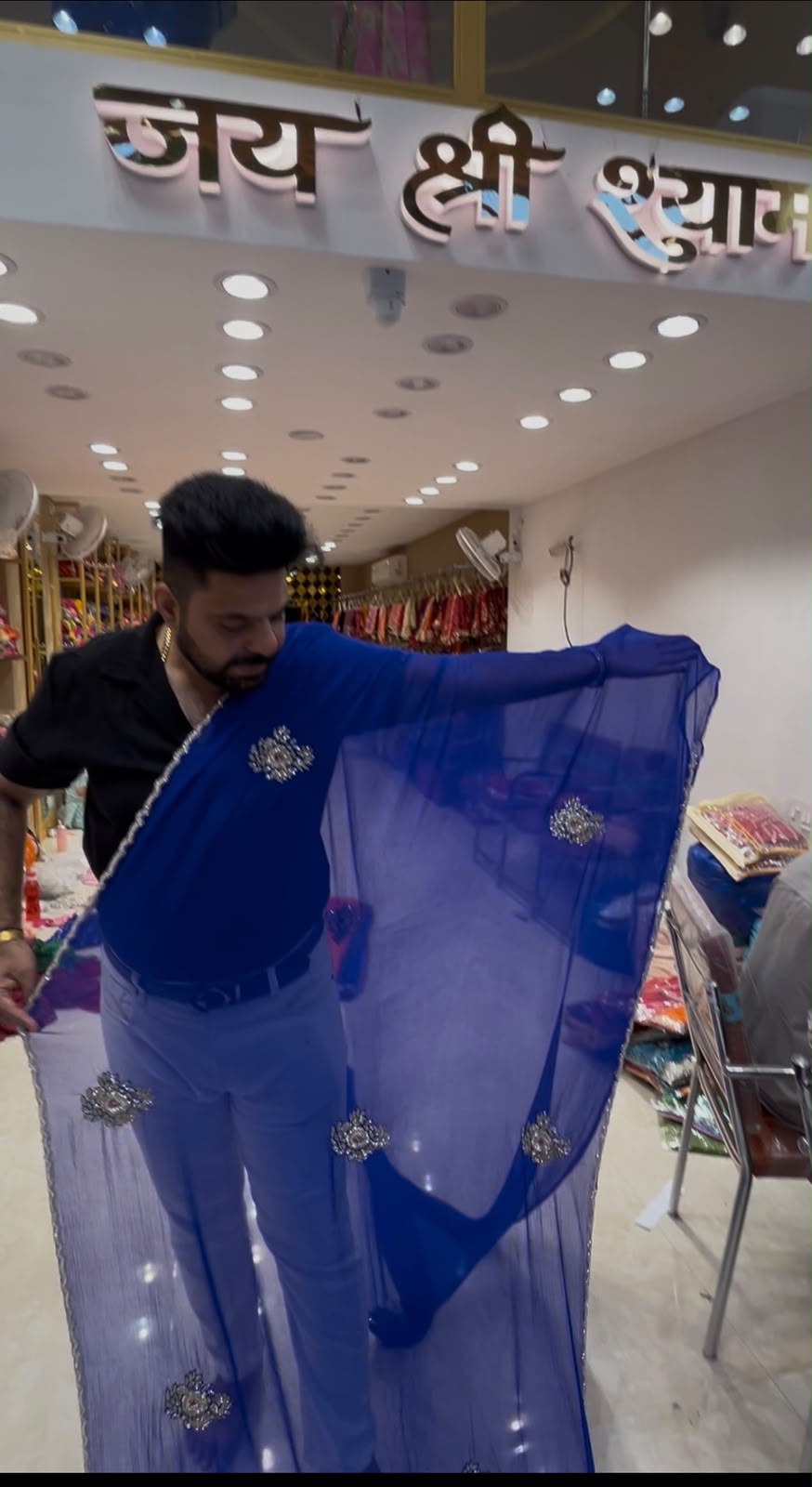 Royal Blue Sequence Katdana Diamond Handcrafted Saree (S78)