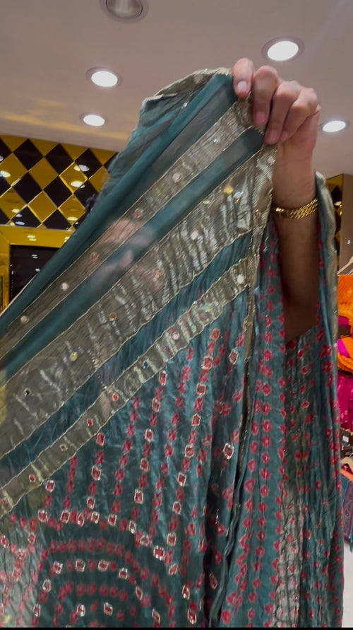 Grey Bandhej Pure Crepe Designer Saree  (S80)
