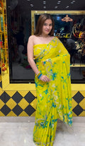 Pastel Yellow Mirror & Pearl Designer Saree (S81)