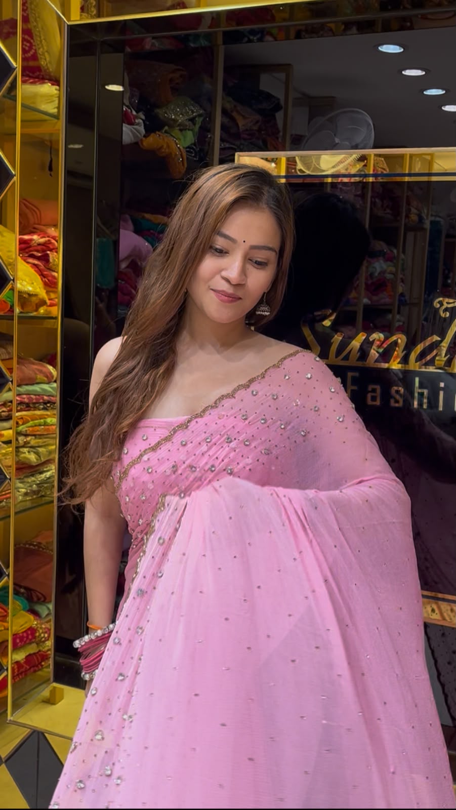 Pink Celebrity Style Designer Handcrafted Saree (398)